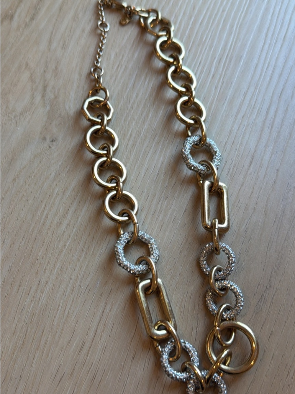Ann Taylor Gold Link Necklace with Pavé-Textured Rings